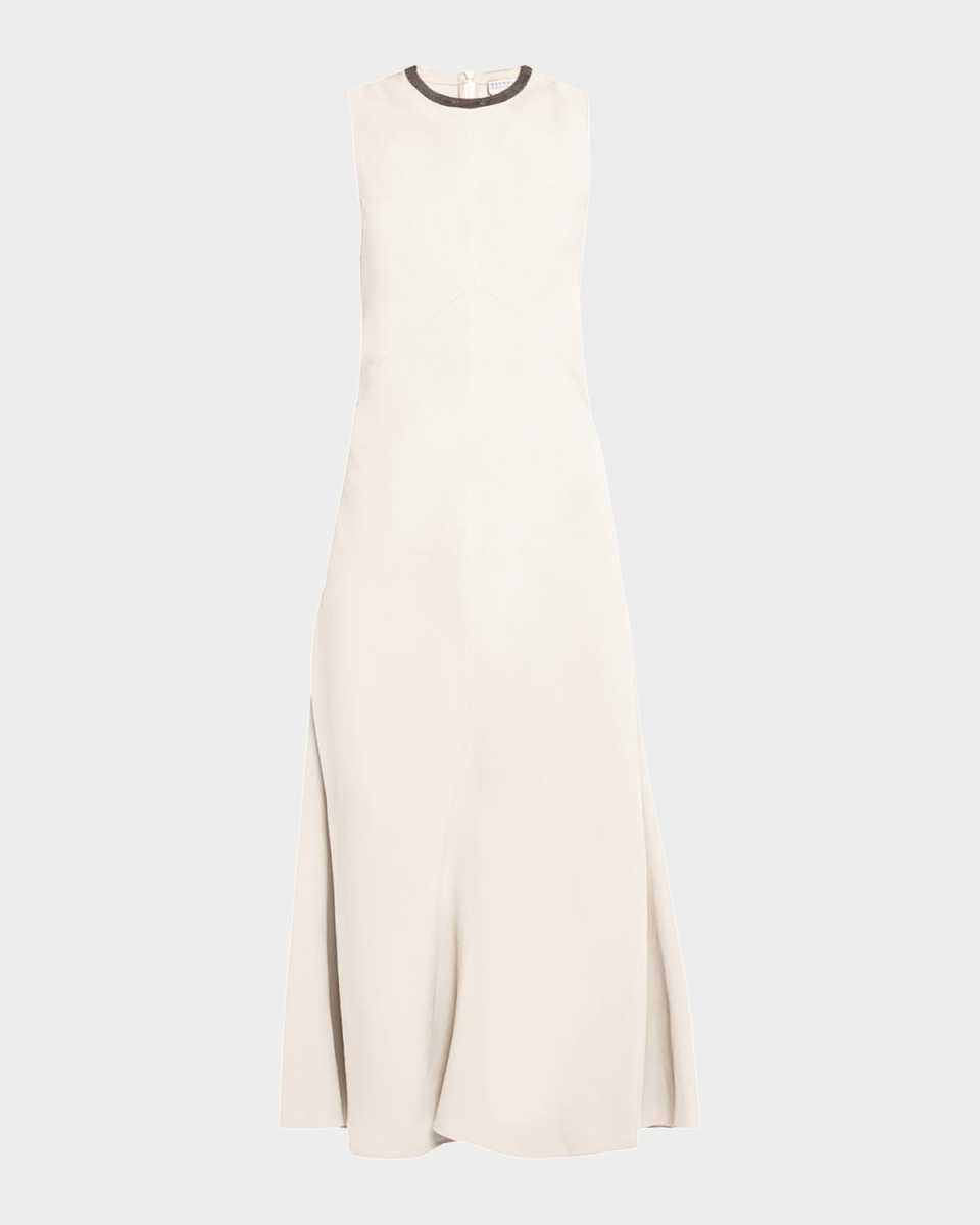 Monili Neckline Linen Twill Dress